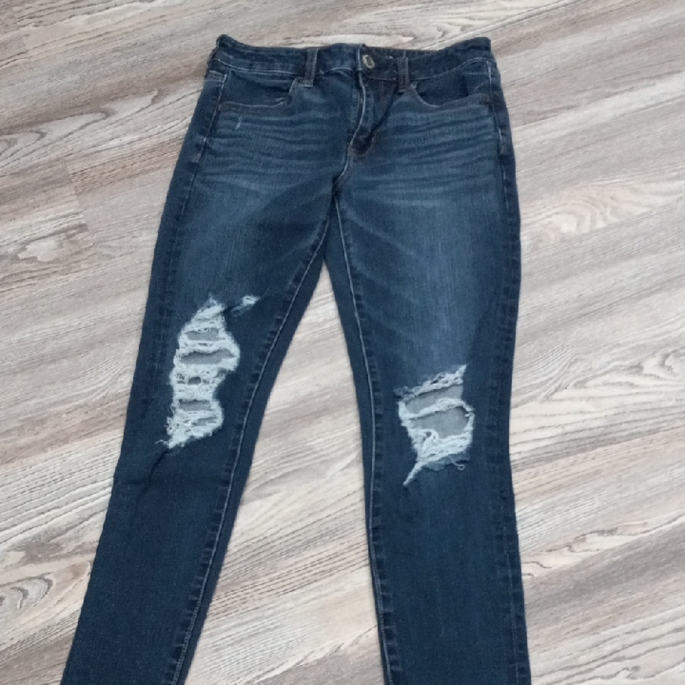 American Eagle Jeans Womens 4 Blue Hi-Rise Jegging Distressed Size 4